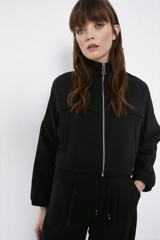 Warehouse Relaxed Twill Track Neck Zip Through Jacket 1