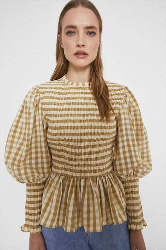 Warehouse Gingham Smocked Puff Sleeve Top 1