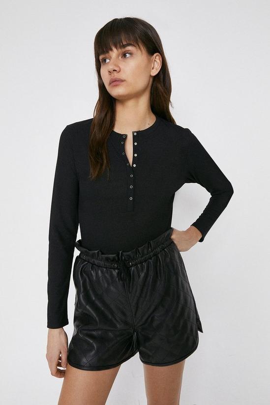 Warehouse Popper Front Rib Long Sleeve Top 1