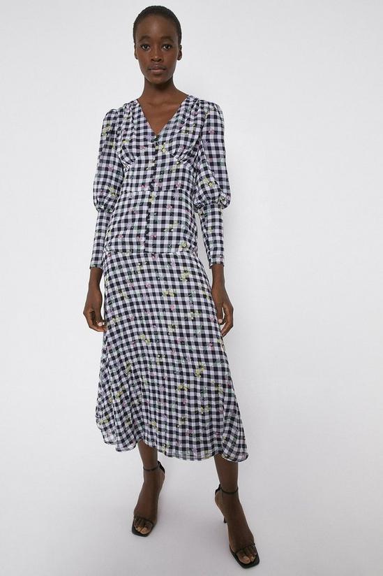 Warehouse Dress In Gingham With Floral 1