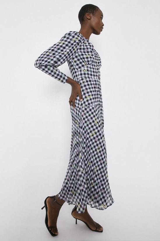 Warehouse Dress In Gingham With Floral 2
