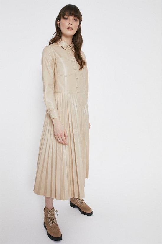 Warehouse Faux Leather Pleated Shirt Dress 3