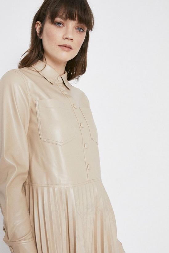 Warehouse Faux Leather Pleated Shirt Dress 5