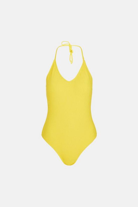 Warehouse Crinkle Yellow Halter Swimsuit 5