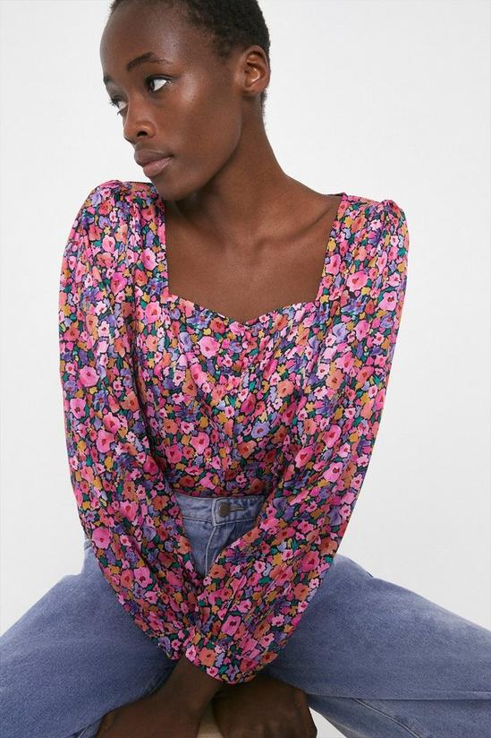 Warehouse Square Neck Top In Colourful Floral 1