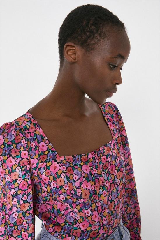 Warehouse Square Neck Top In Colourful Floral 2