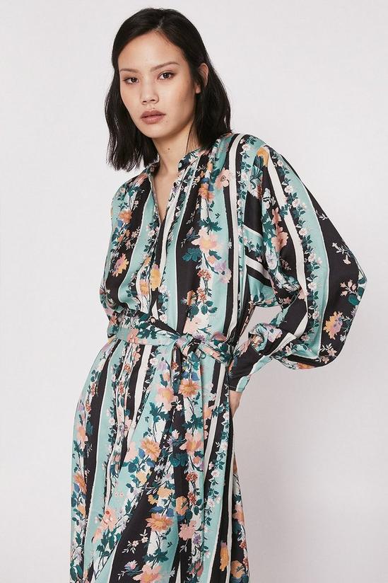 Warehouse Belted Dress In Linear Floral 2