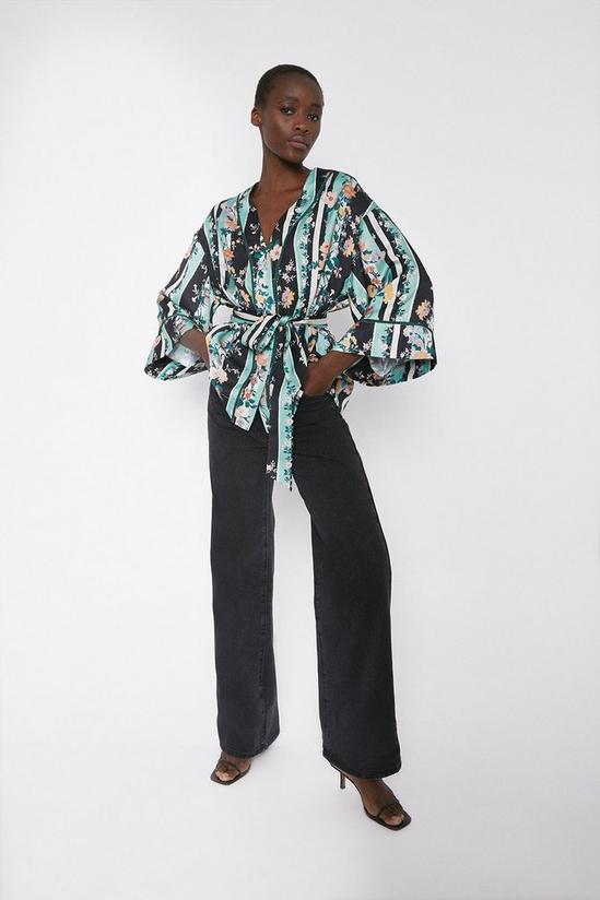 Warehouse Kimono Jacket In Linear Floral Print 1