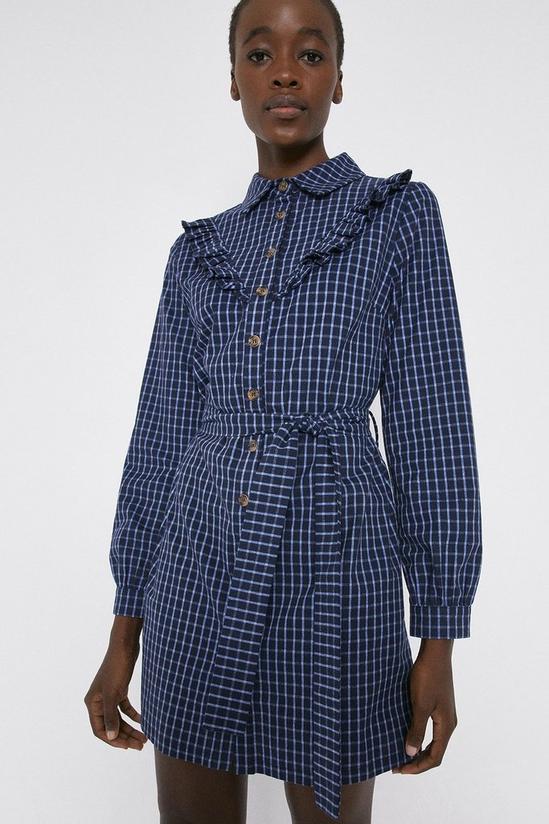 Warehouse Check Frill Front Belted Shirt Dress 1