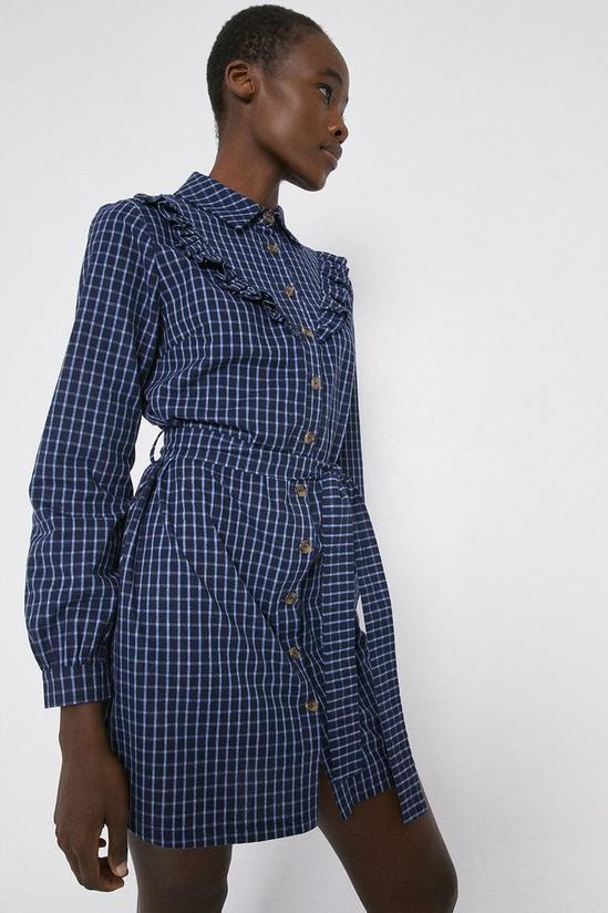 Warehouse Check Frill Front Belted Shirt Dress 2