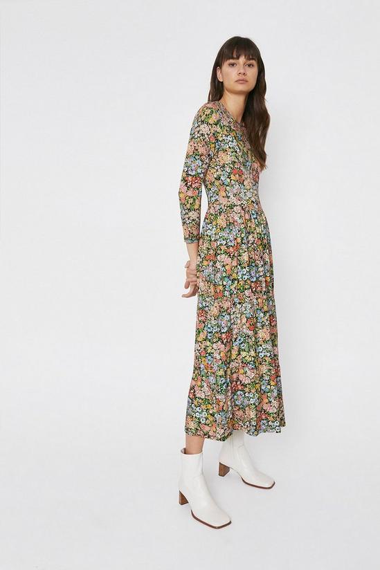 Warehouse Printed Crew Neck Tiered Dress 1