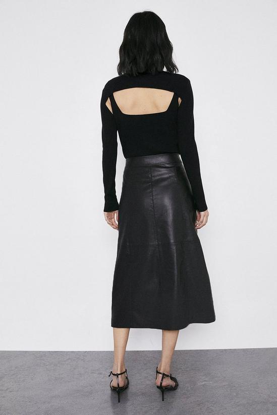 Warehouse Real Leather Popper Front Midi Skirt 3
