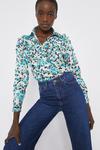 Warehouse Shirt With Frill In Blue Daisy Floral Co-ord thumbnail 2