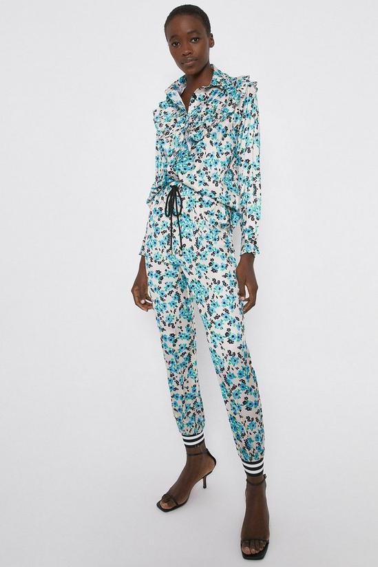 Warehouse Shirt With Frill In Blue Daisy Floral Co-ord 3