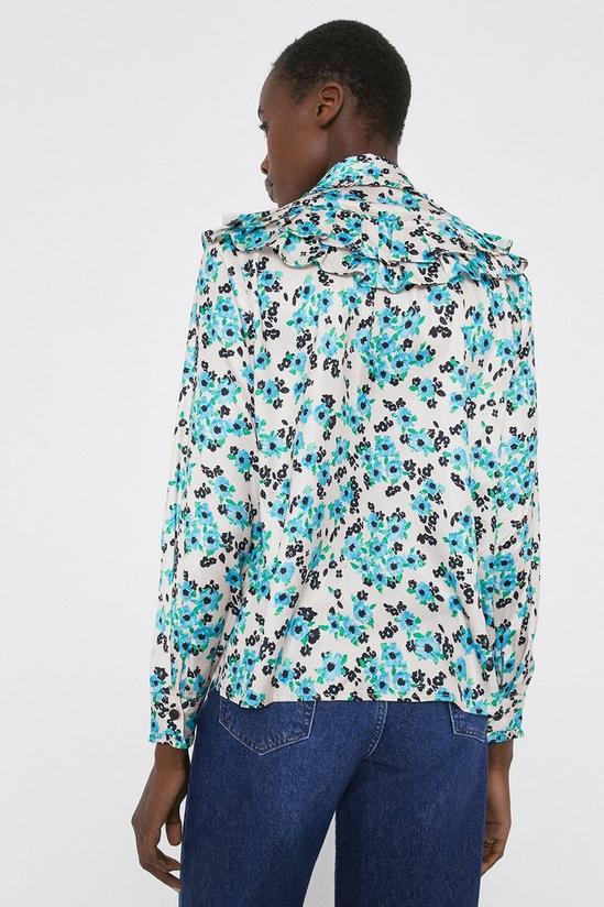 Warehouse Shirt With Frill In Blue Daisy Floral Co-ord 4