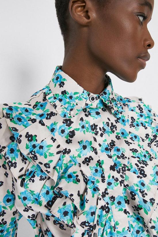 Warehouse Shirt With Frill In Blue Daisy Floral Co-ord 5