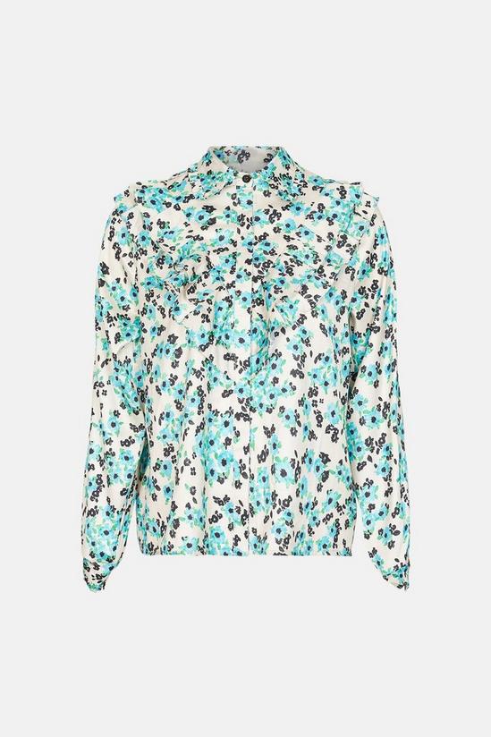 Warehouse Shirt With Frill In Blue Daisy Floral Co-ord 6