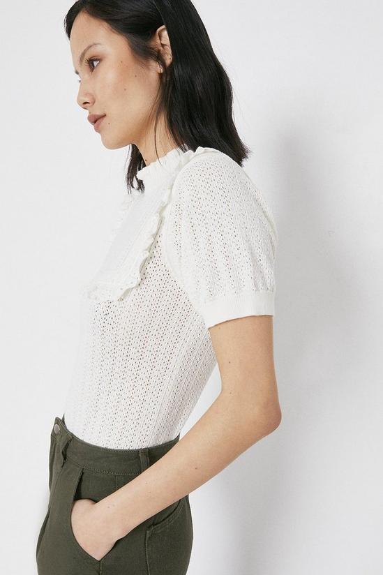 Warehouse Broderie Trim Ruffle Knitted Tee 4