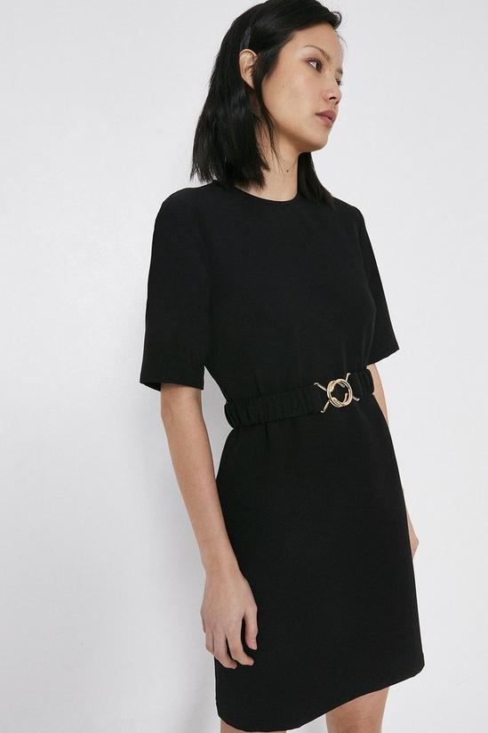 Warehouse Crepe Dress With Gold Buckle Belt 1