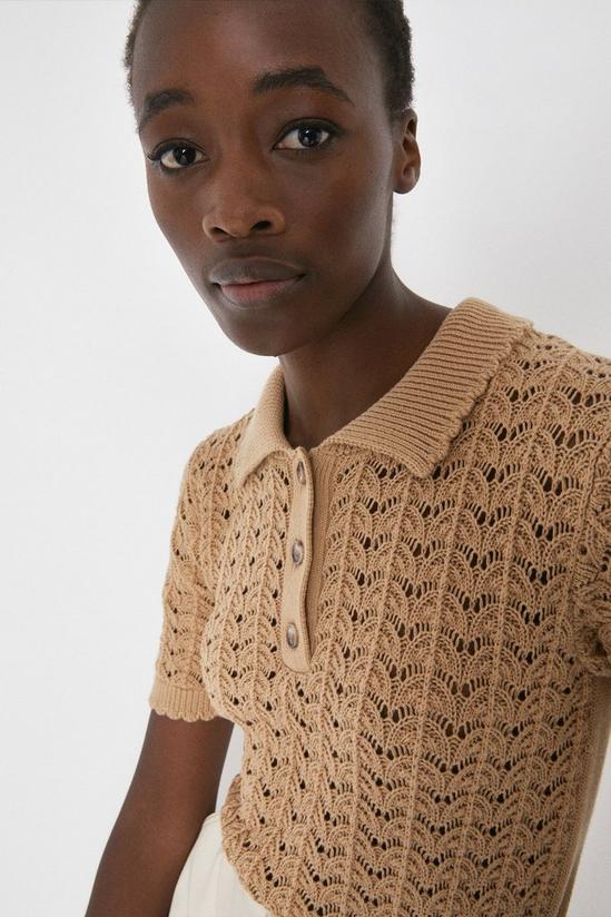 Warehouse Stitch Detail Polo Neck Knitted Tee 1