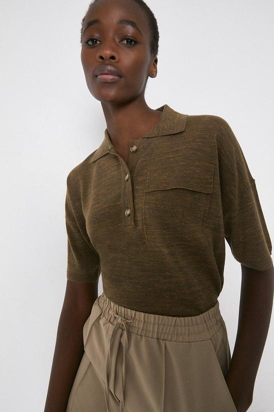 Warehouse Linen Mix Knitted Collared Tee 1