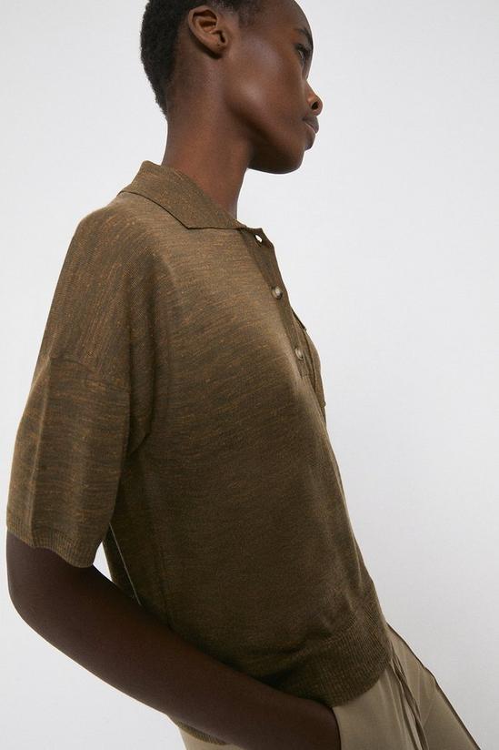 Warehouse Linen Mix Knitted Collared Tee 4