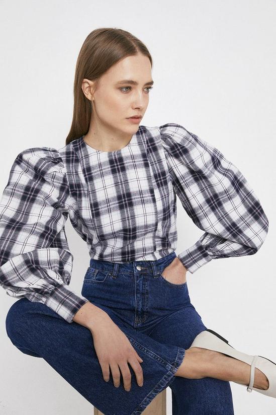 Warehouse Checked Volume Sleeve Top 1