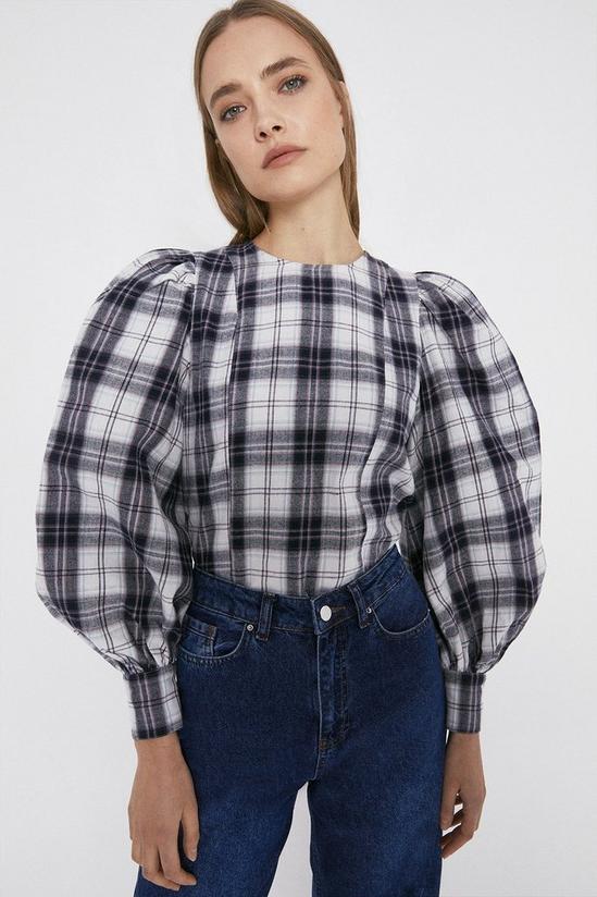 Warehouse Checked Volume Sleeve Top 4