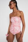 Warehouse Tropical Palm Ruched Side Bandeau Swimsuit thumbnail 1