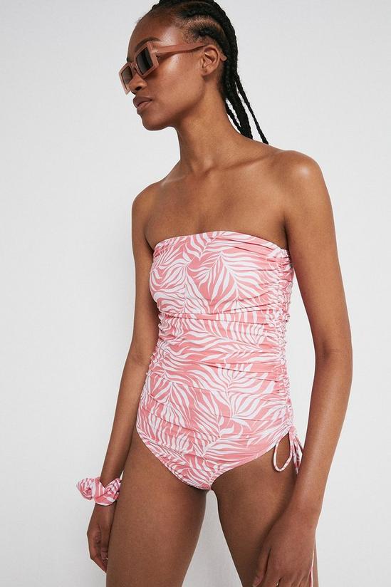 Warehouse Tropical Palm Ruched Side Bandeau Swimsuit 1