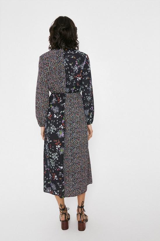 Warehouse Tie Neck Dress In Mixed Print 3
