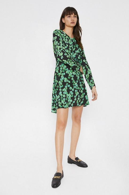 Warehouse Mini Dress With Knot Front In Floral 1