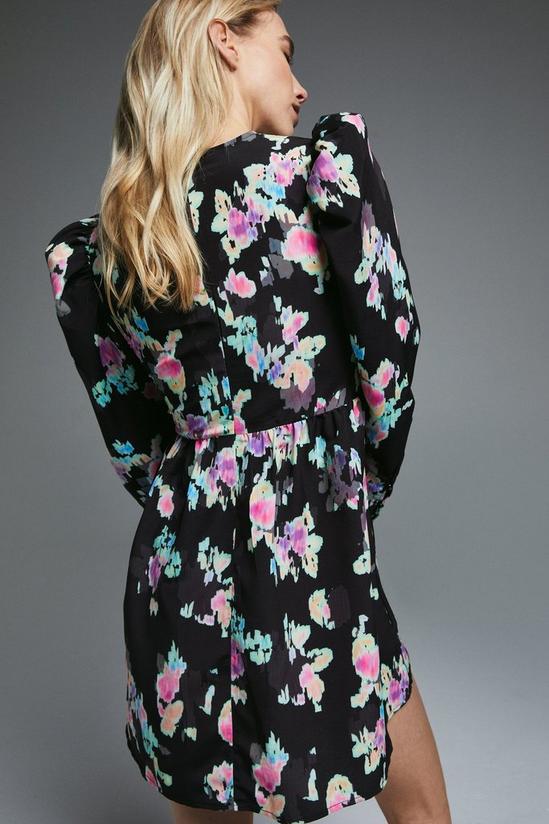 Warehouse Puff Sleeve Dress In Printed Floral 3
