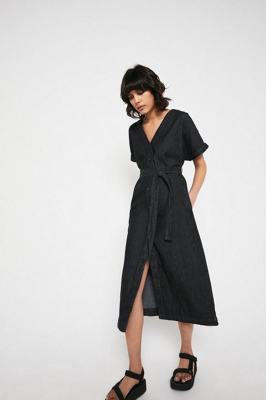 Warehouse Chambray Button Through Belted Midi Dress 1