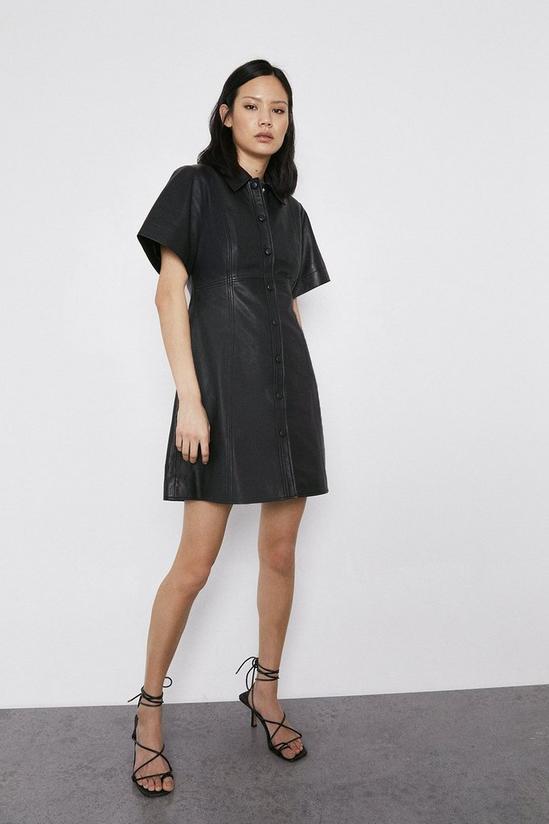Warehouse Short Sleeve Real Leather A Line Shirt Dress 1