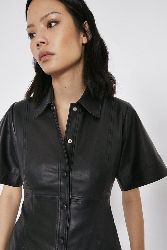 Warehouse Short Sleeve Real Leather A Line Shirt Dress 2