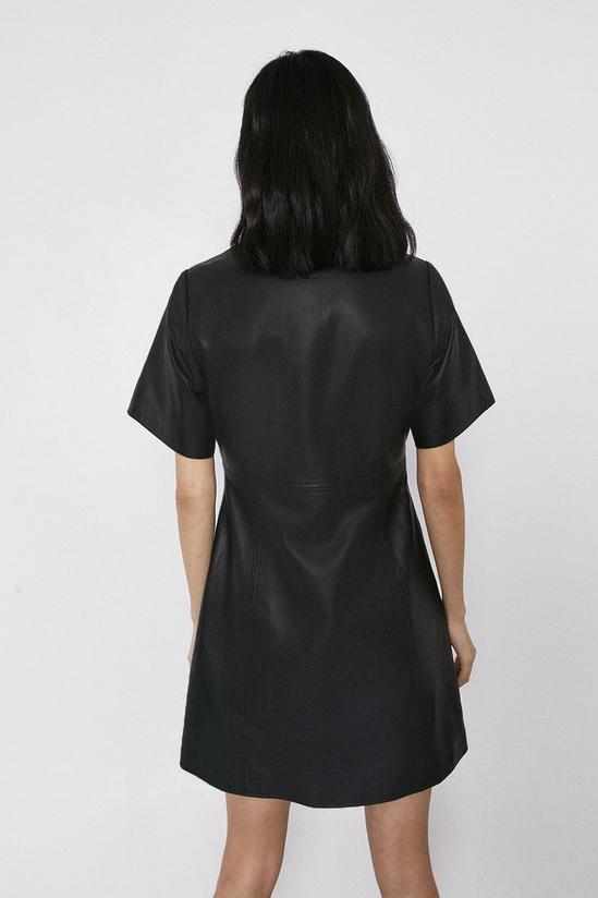 Warehouse Short Sleeve Real Leather A Line Shirt Dress 3