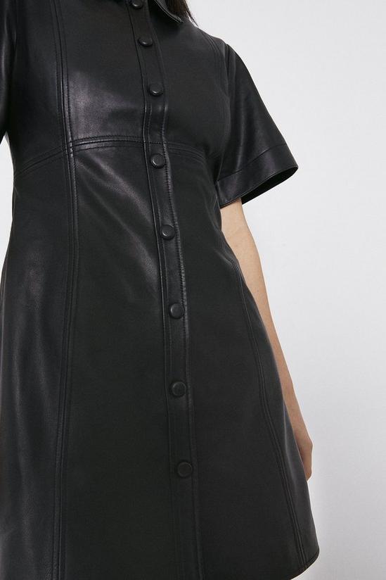 Warehouse Short Sleeve Real Leather A Line Shirt Dress 4
