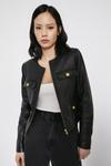 Warehouse Real Leather Collarless Gold Button Jacket thumbnail 1