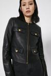 Warehouse Real Leather Collarless Gold Button Jacket thumbnail 4