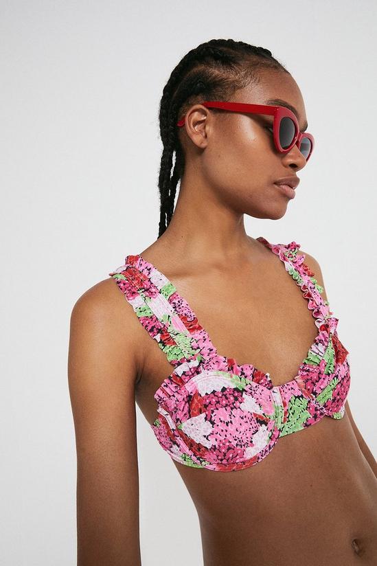 Warehouse Patched Blossom Underwire Ruffle Bikini Top 1