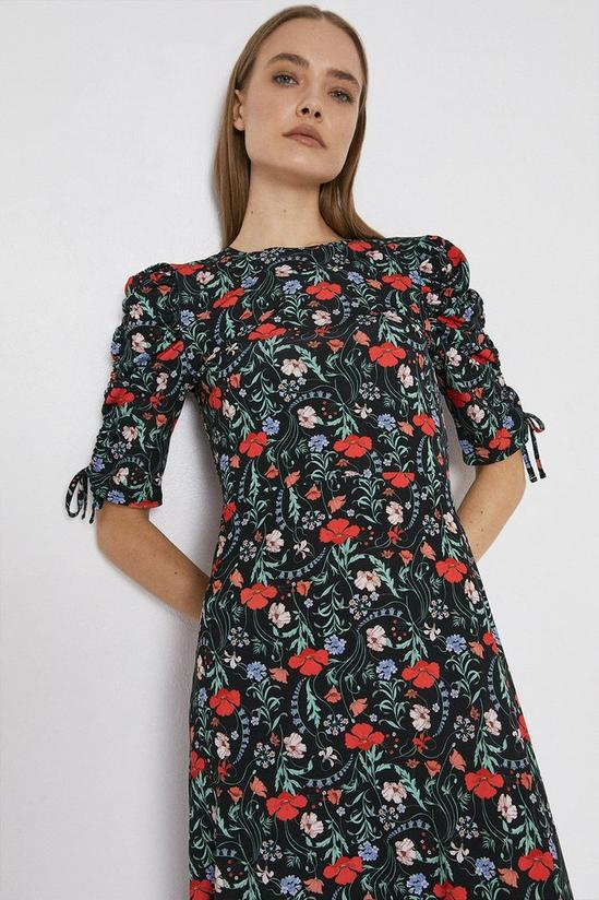 Warehouse Printed Ruched Sleeve Midi Dress 2