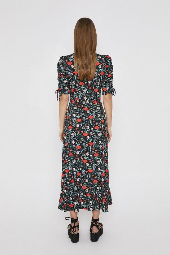 Warehouse Printed Ruched Sleeve Midi Dress 3