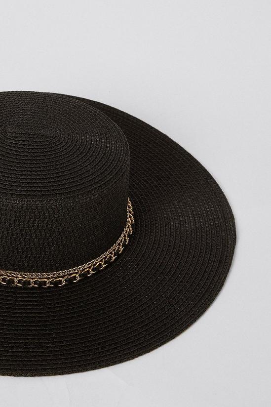 Warehouse Chain Detail Flat Top Straw Hat 2