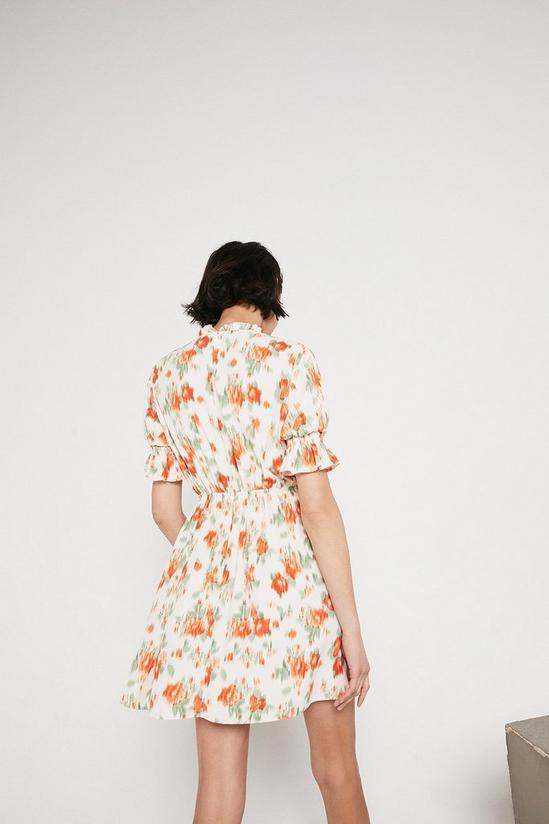 Warehouse Mini Dress With Skater Skirt In Blurred Floral 3