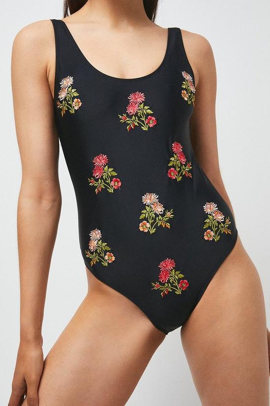Warehouse Embroidered Floral Scoop Back Swimsuit 1
