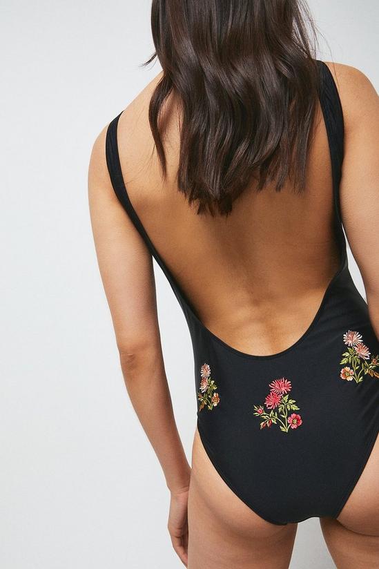 Warehouse Embroidered Floral Scoop Back Swimsuit 3