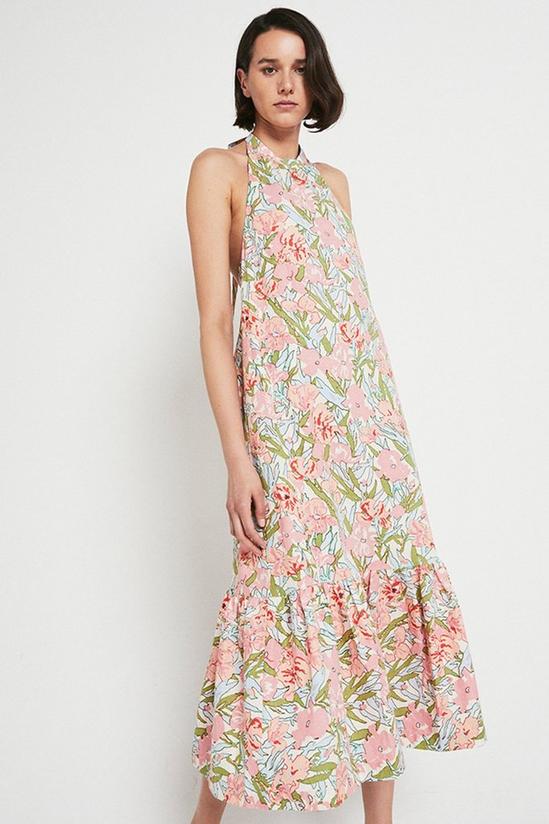 Warehouse Linen Mix Floral Print Halter Midi Dress 1