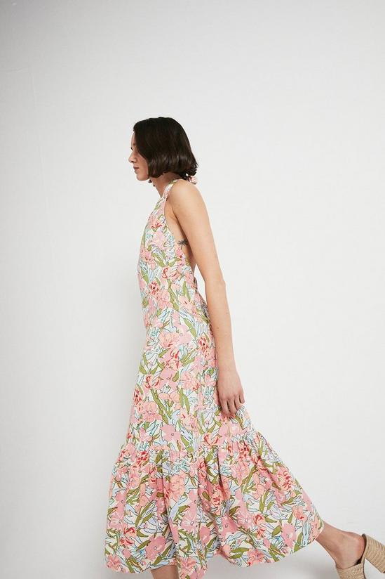 Warehouse Linen Mix Floral Print Halter Midi Dress 4