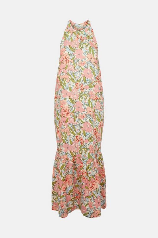 Warehouse Linen Mix Floral Print Halter Midi Dress 6